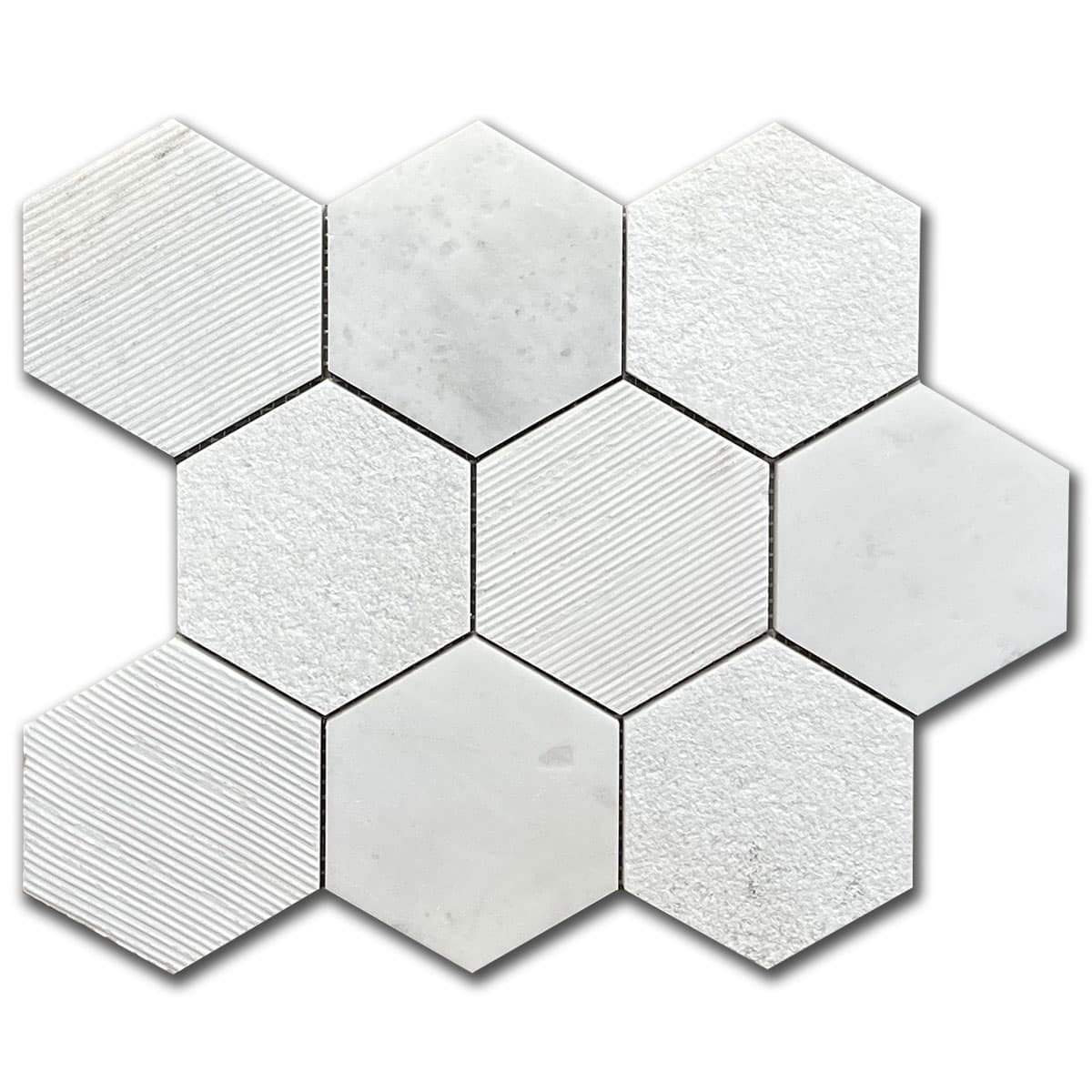 мозайка Карера Хексагон Мултифиниш – Мрамор 10x10 см | Ексклузивен Естествен Камък