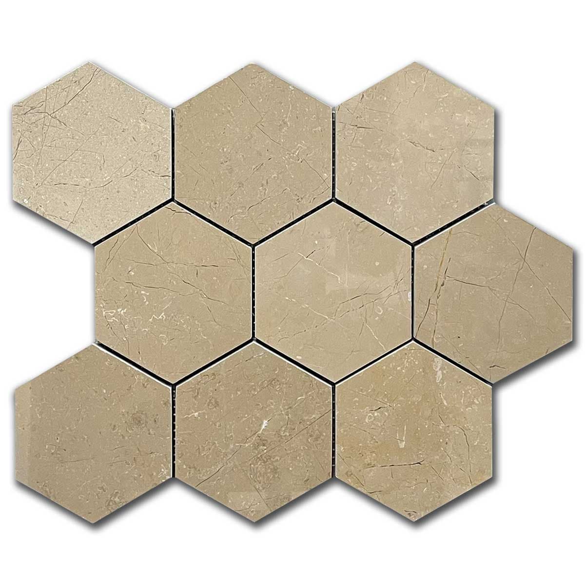 мозайка Дарк Беж Хексагон – Полиран Мрамор 10x10 см | Ексклузивен Естествен Камък