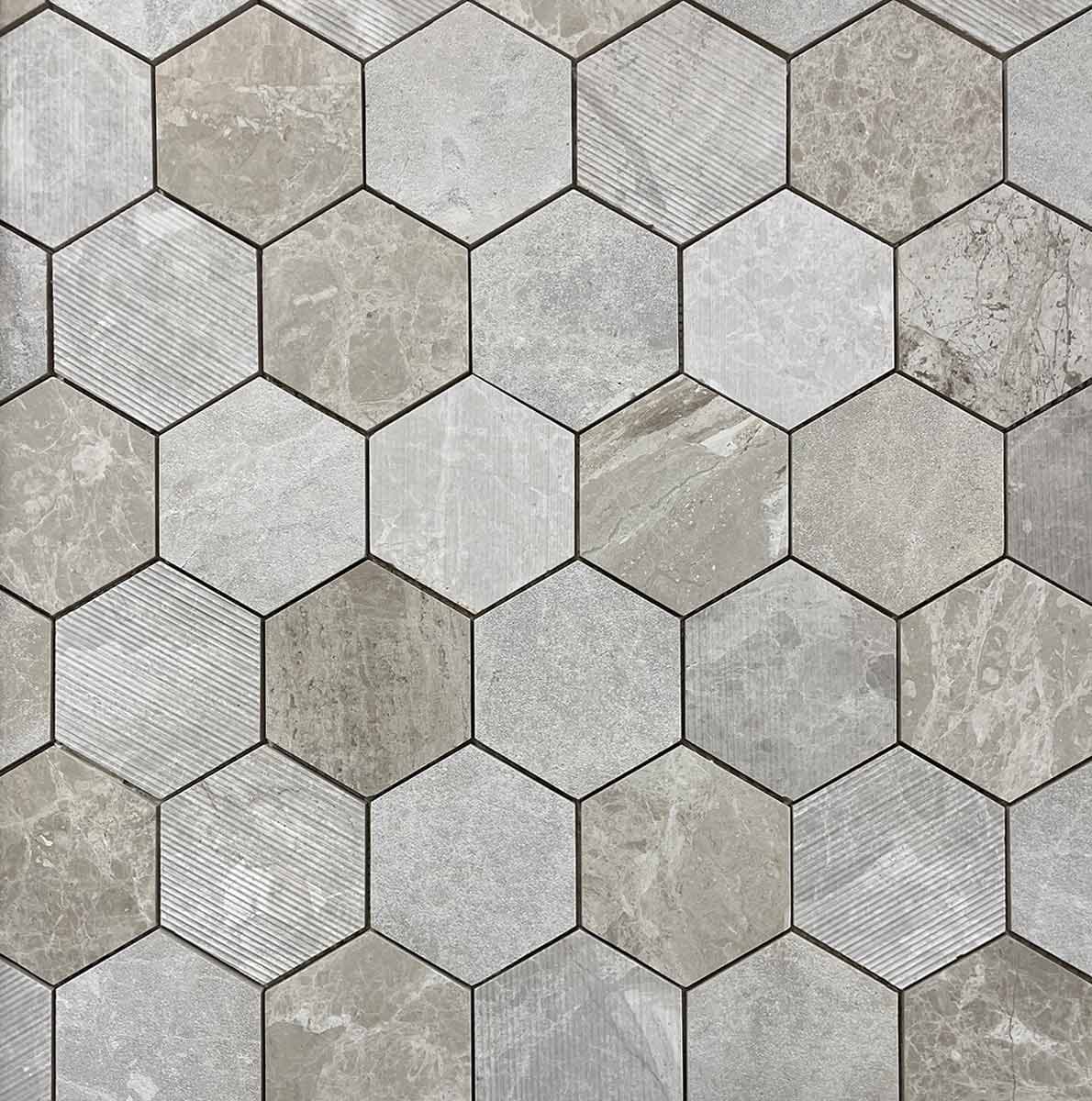мозайка Еге Беж Хексагон Мултифиниш – Мрамор 10x10 см | Ексклузивен Естествен Камък