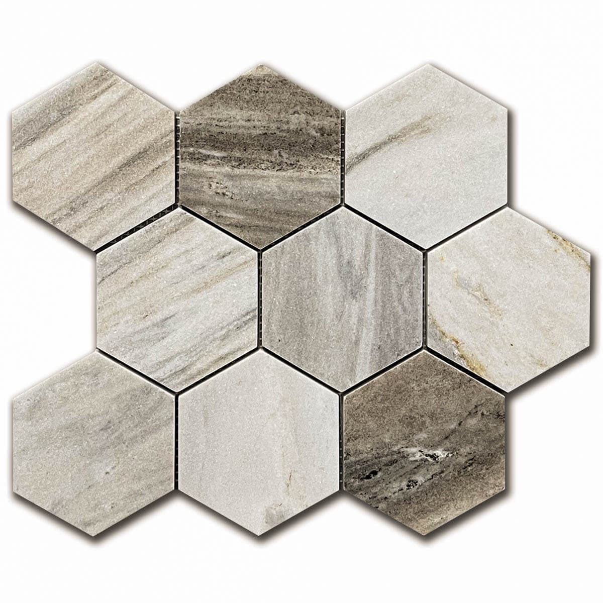 мозайка Палисандро Хексагон – Полиран Мрамор 10x10 см | Ексклузивен Естествен Камък