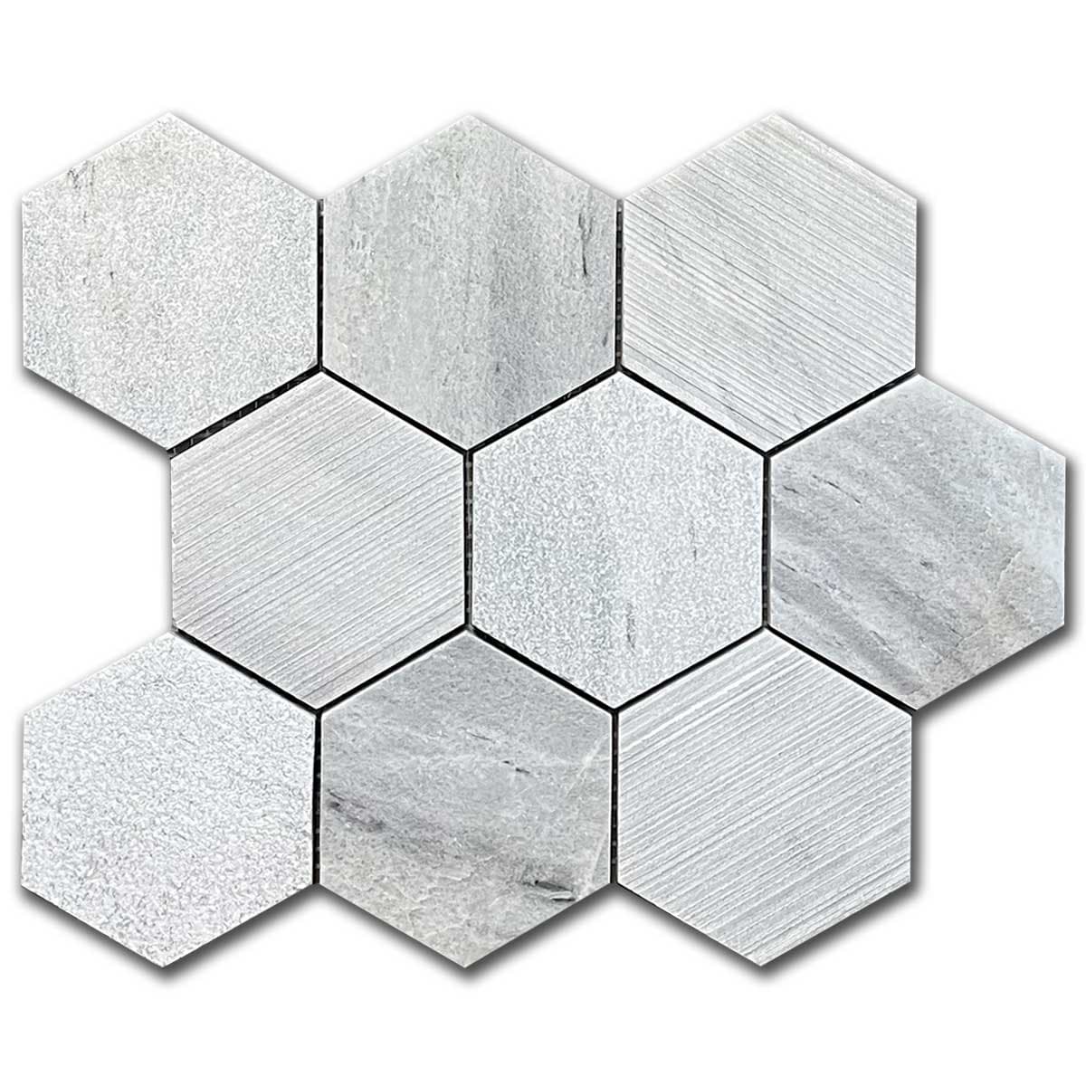 мозайка Солто Хексагон Мултифиниш – Мрамор 10x10 см | Ексклузивен Естествен Камък