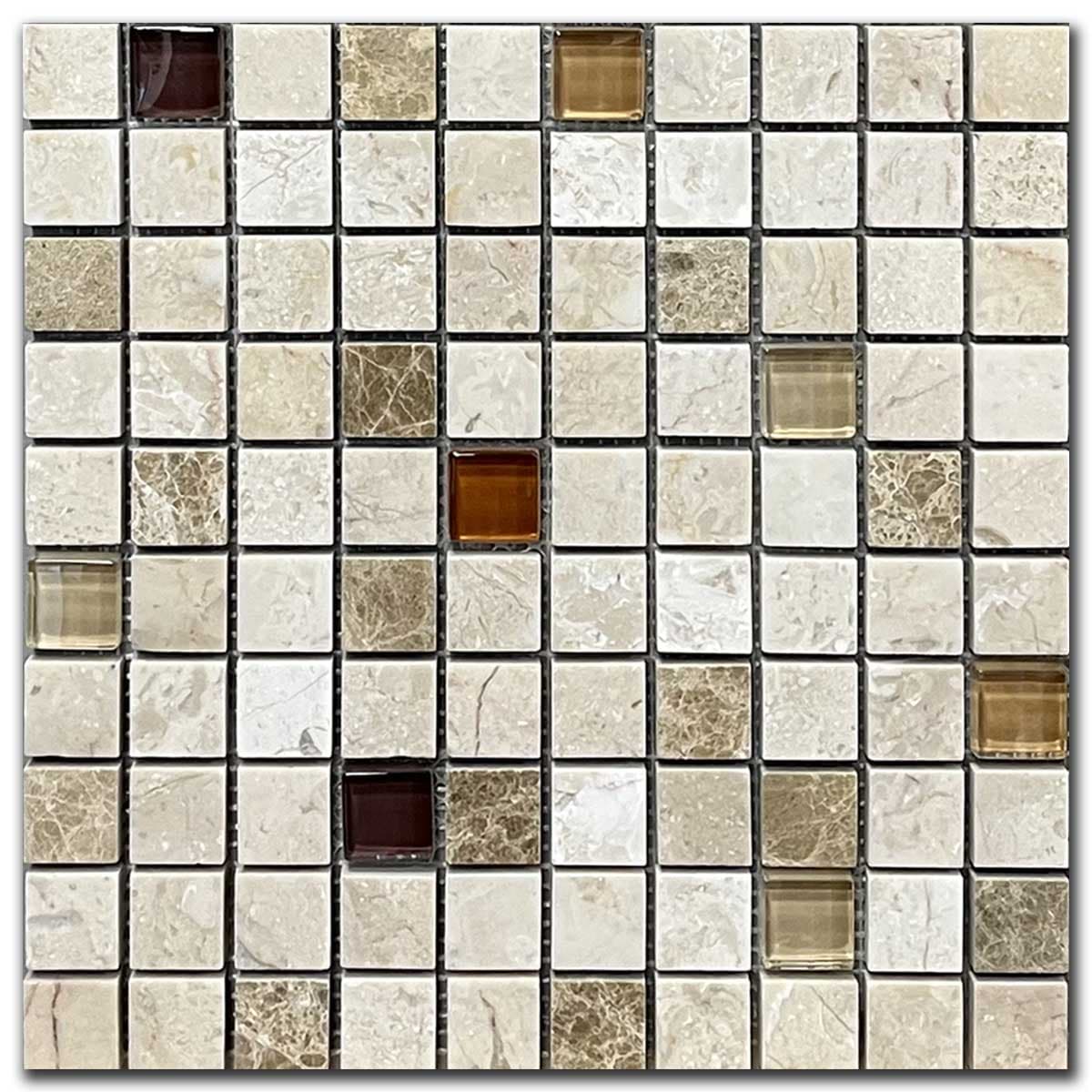 мозайка Беж И Емперадор Гласмикс – Полиран Мрамор 2.5x2.5 см | Ексклузивен Естествен Камък