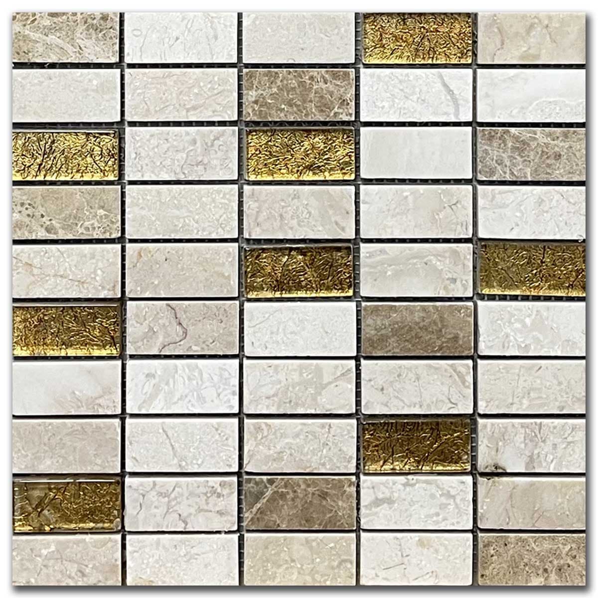 мозайка Беж И Емперадор Гласмикс Голд – Полиран Мрамор 2.5x5 см | Ексклузивен Естествен Камък