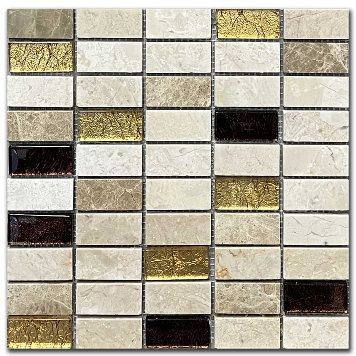 мозайка Беж И Емперадор Гласмикс-2 Голд И Браун – Полиран Мрамор 2.5x5 см | Ексклузивен Естествен Камък