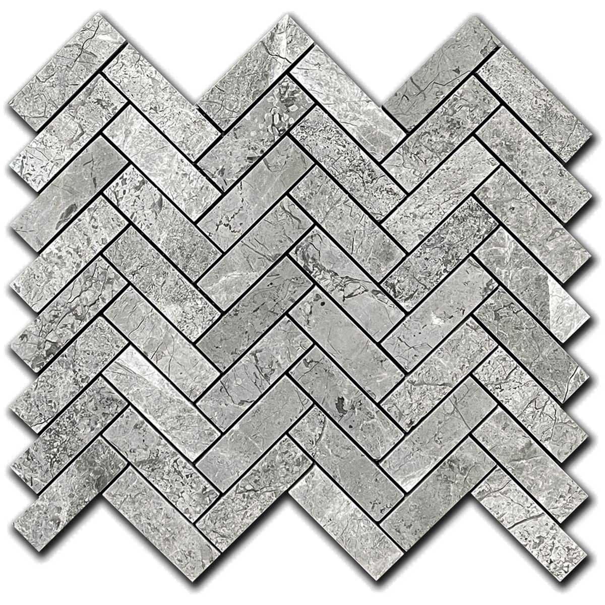 мозайка Тундра Грей Херингбон – Полиран Мрамор 2.3x7.5 см | Ексклузивен Естествен Камък