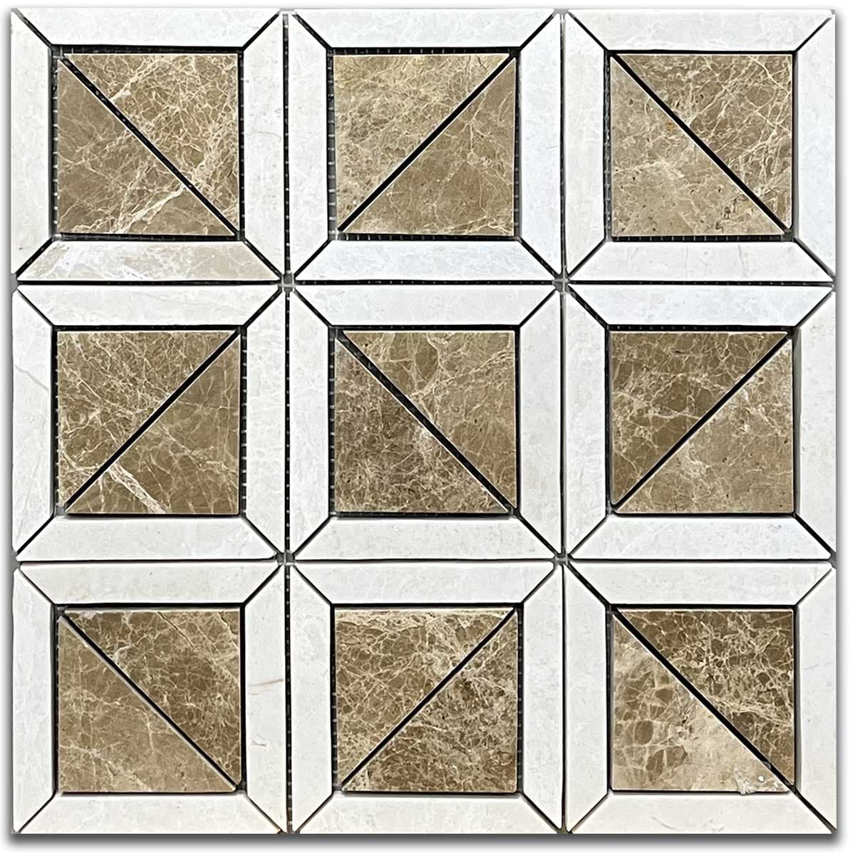 мозайка Корбел Илузион (ванилла И Емперадор Микс) – Полиран Мрамор 31x31 см | Ексклузивен Естествен Камък