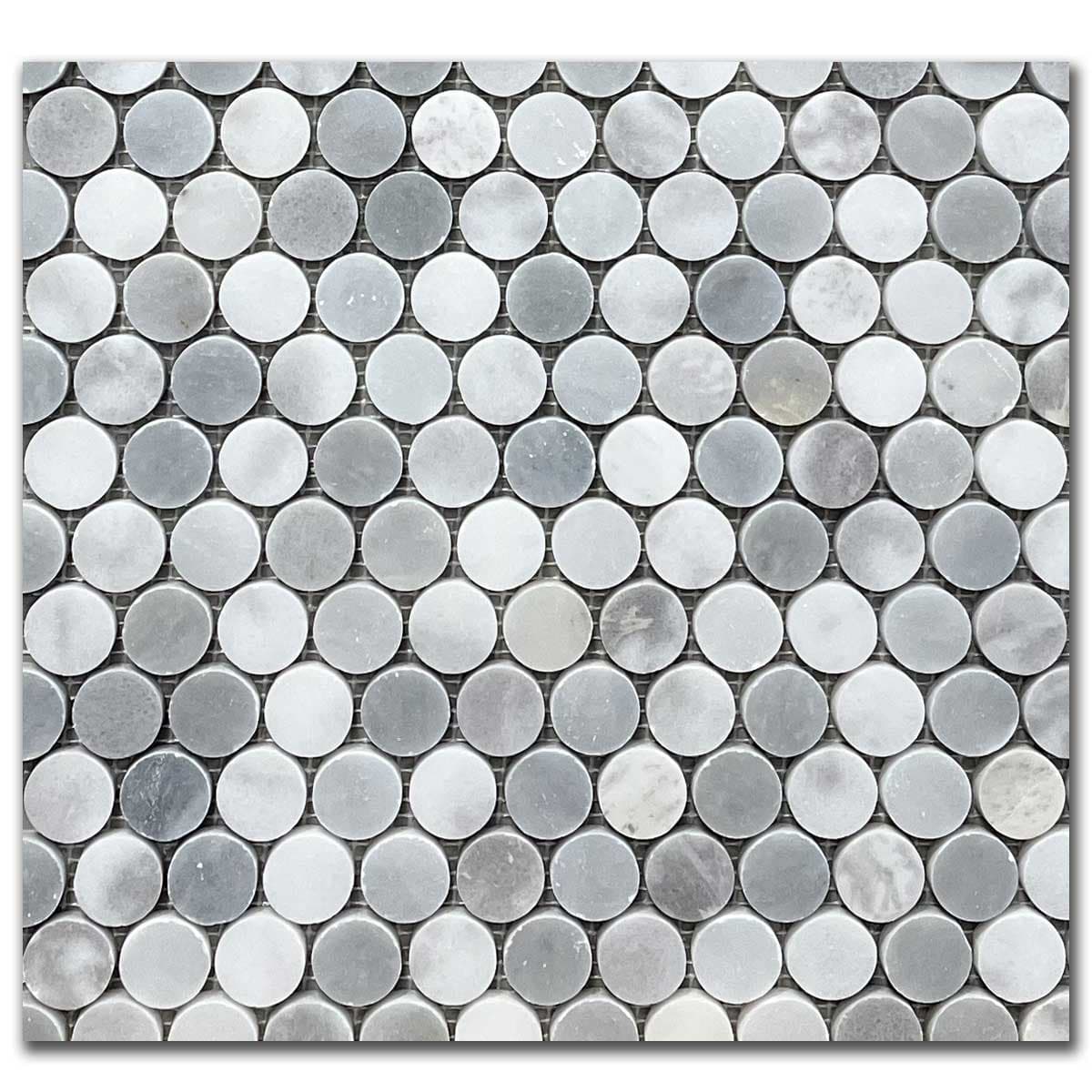 мозайка Бардиглио Микс Пени Раунд – Полиран Мрамор 31.5x31.8 см | Ексклузивен Естествен Камък