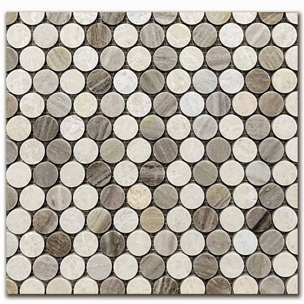 мозайка Корбел Пени Раунд – Полиран Мрамор 31.5x31.8 см | Ексклузивен Естествен Камък