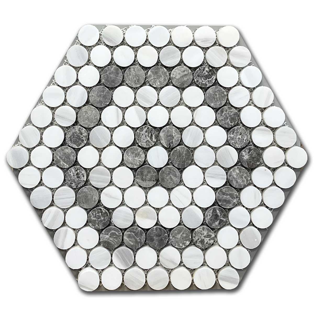 мозайка Панда Микс Пени Раунд Хексагон – Полиран Мрамор 31.5x31.8 см | Ексклузивен Естествен Камък