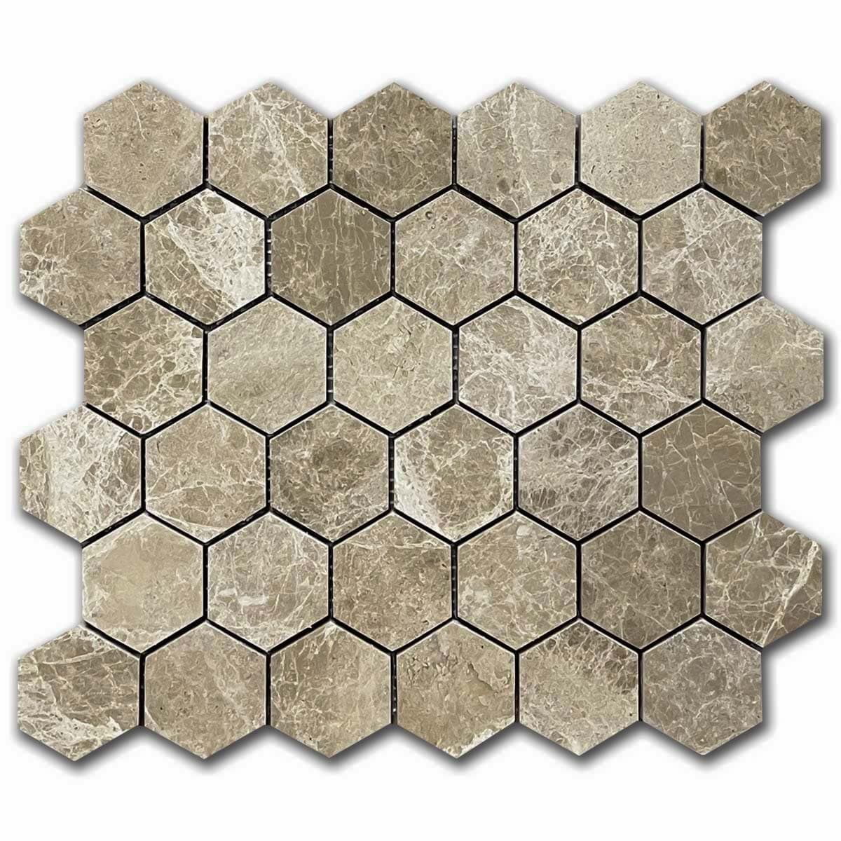 мозайка Емперадор Хексагон – Шлайфан Мрамор 5x5 см | Ексклузивен Естествен Камък