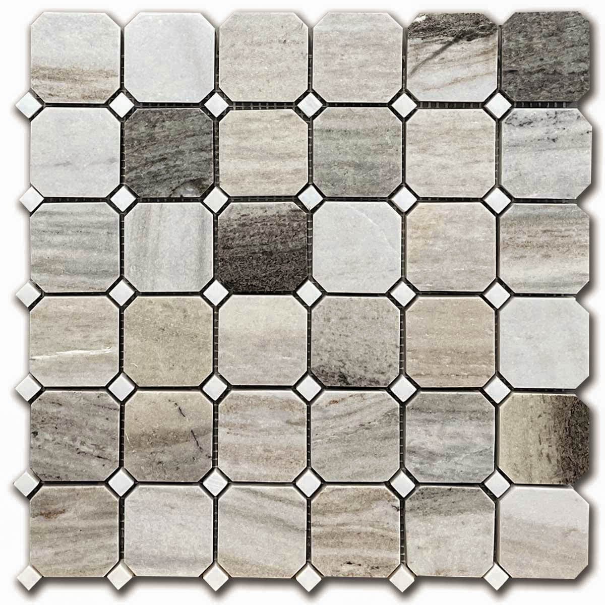 мозайка Палисандро И Доломит Октагон – Полиран Мрамор 5x5 см | Ексклузивен Естествен Камък