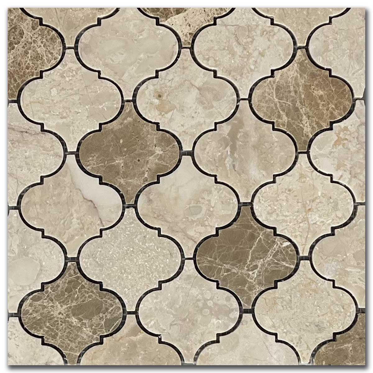 мозайка Беж И Емперадор Арабеск – Полиран Мрамор 7.5x7.5 см | Ексклузивен Естествен Камък