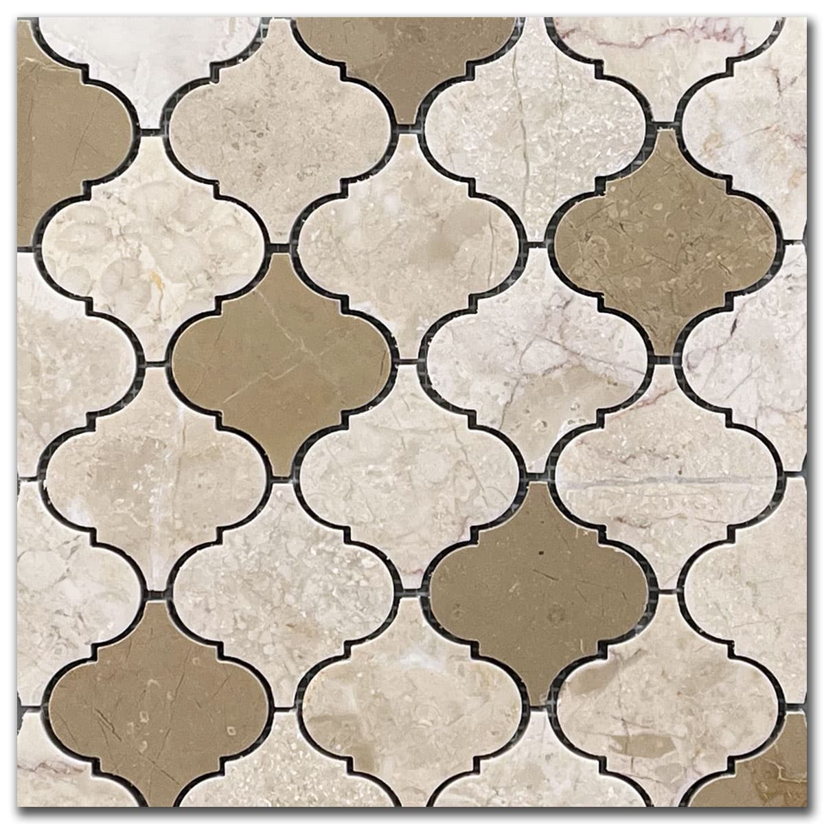 мозайка Беж И Дарк Беж Микс Арабеск – Полиран Мрамор 7.5x7.5 см | Ексклузивен Естествен Камък