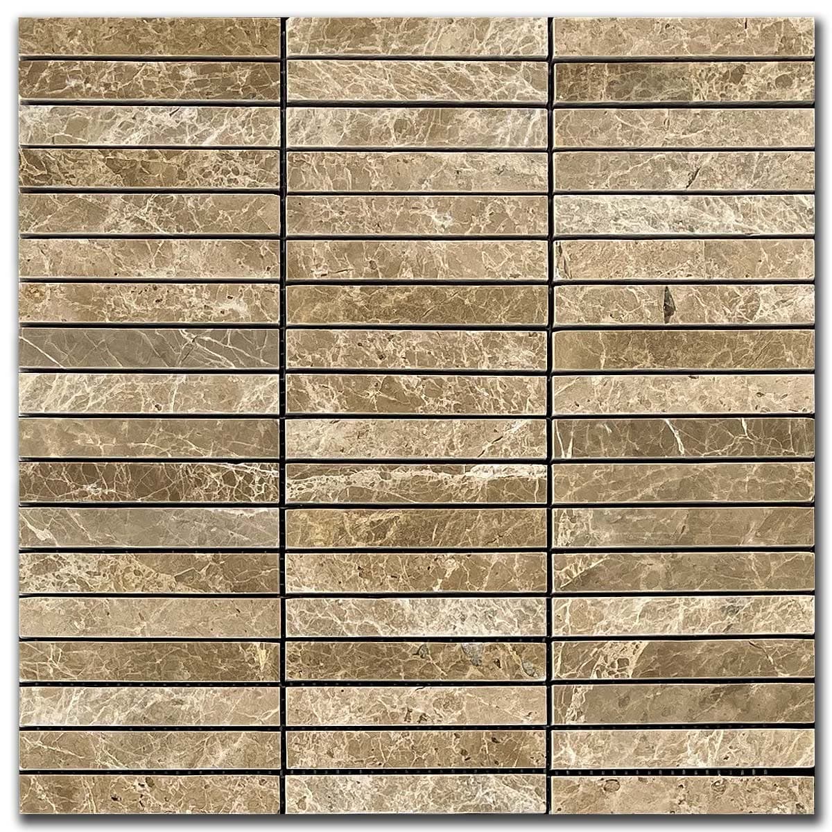 мозайка Емперадор – Полиран Мрамор 1.5x10 см | Ексклузивен Естествен Камък