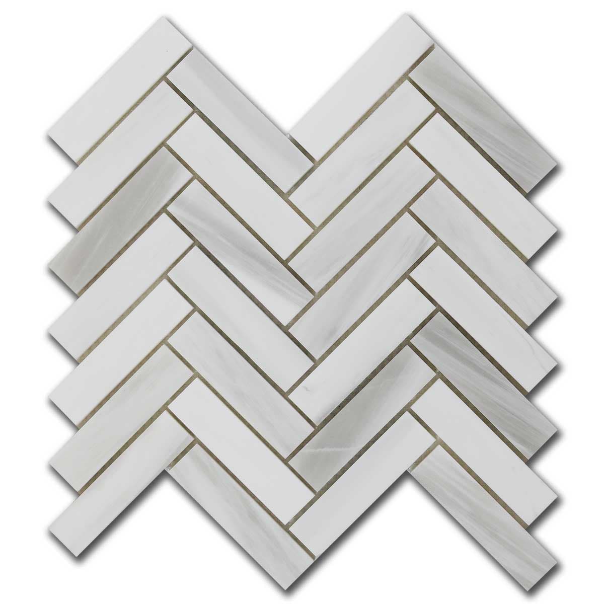 мозайка Панда Херингбон – Полиран Мрамор 2.5x10 см | Ексклузивен Естествен Камък