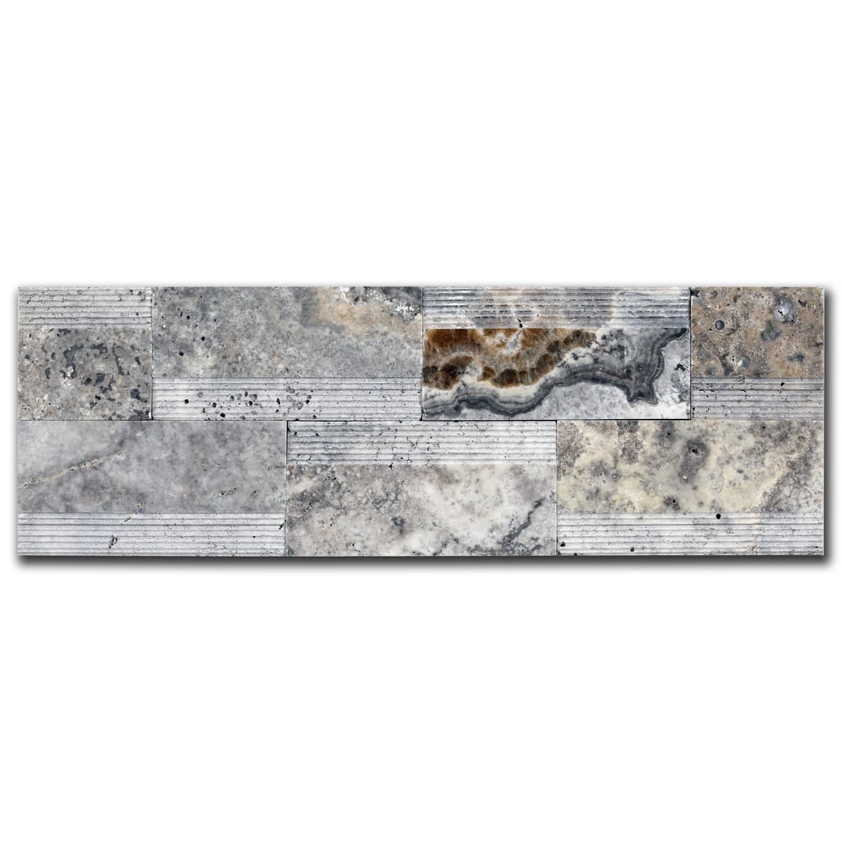 мозайка Силвър Лайндроу – Шлайфан Травертин 14x42 см | Ексклузивен Естествен Камък