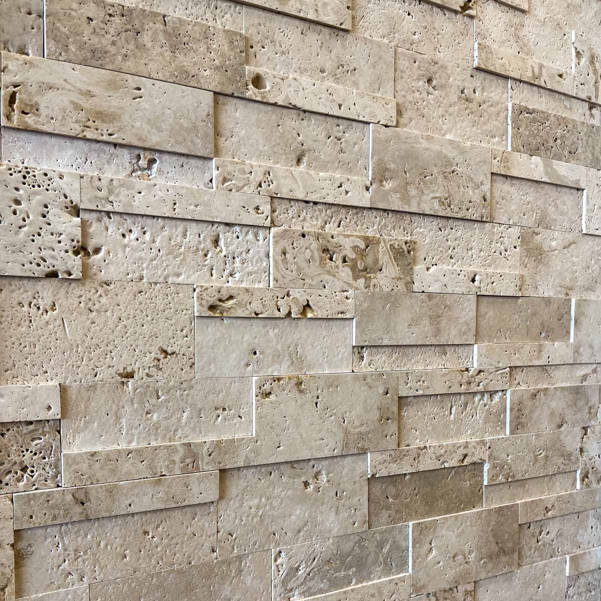 мозайка Айвори Еспас – Изчеткан Травертин 15x45 см | Ексклузивен Естествен Камък