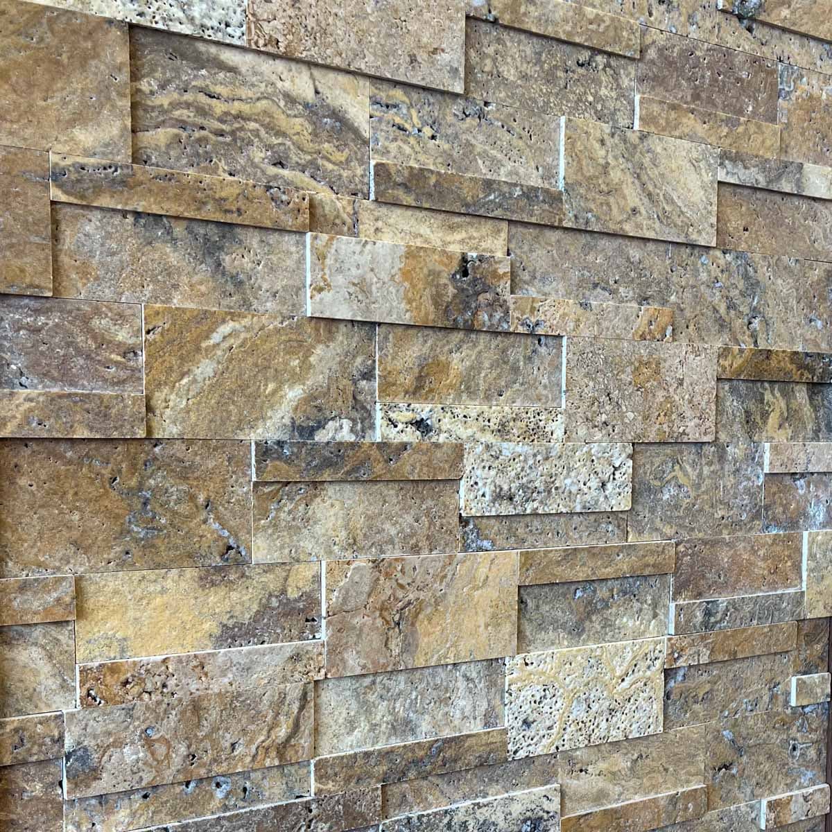 мозайка Скабас Еспас – Изчеткан Травертин 15x45 см | Ексклузивен Естествен Камък