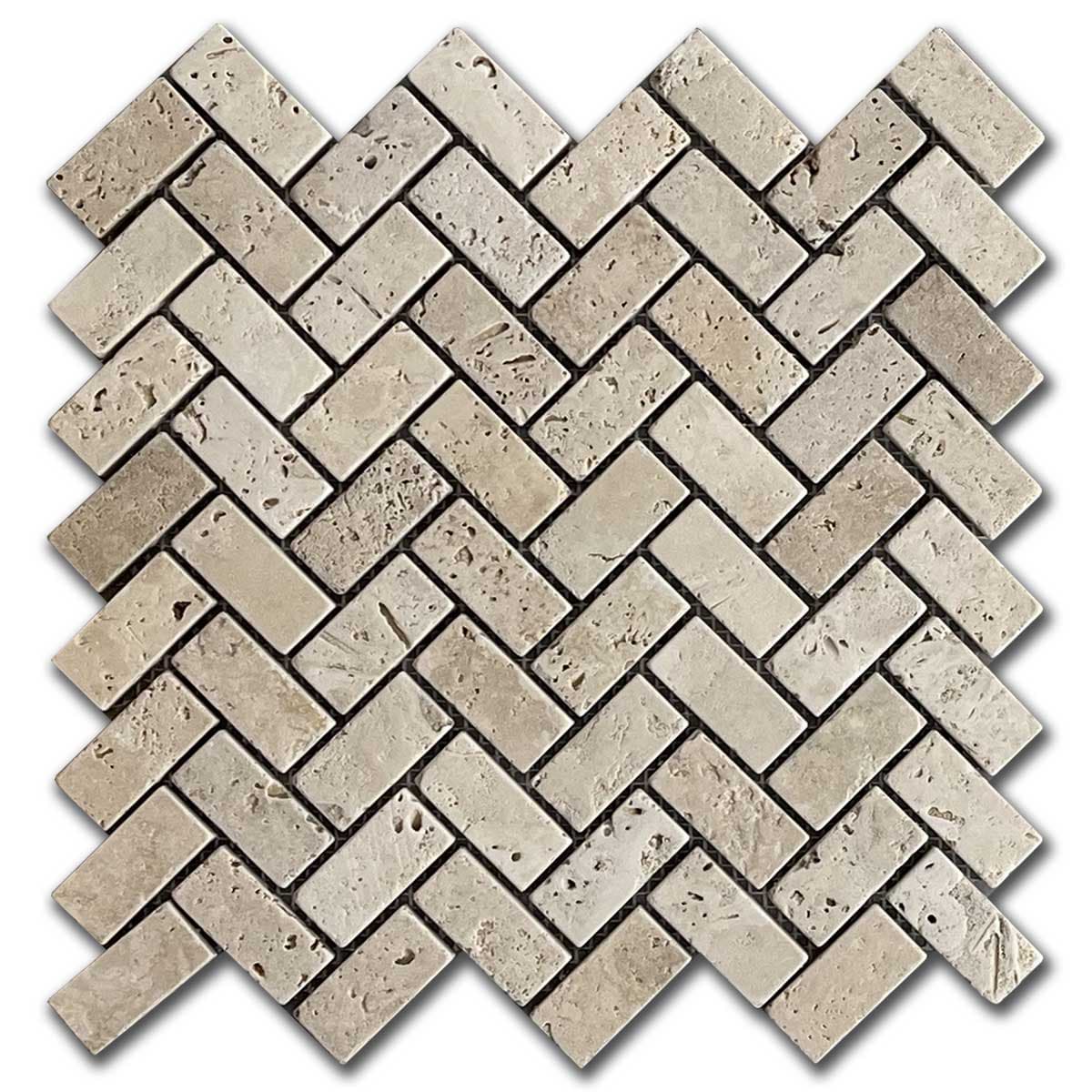 мозайка Айвори Херингбон Антикиран – Травертин 2.5x5 см | Ексклузивен Естествен Камък