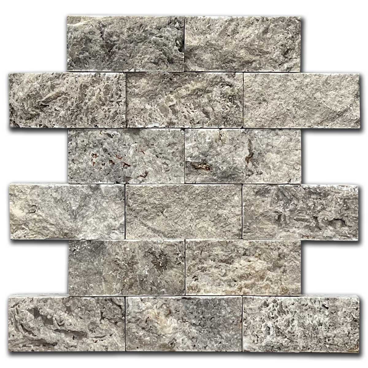 мозайка Силвър – Глиц Травертин 5x10 см | Ексклузивен Естествен Камък