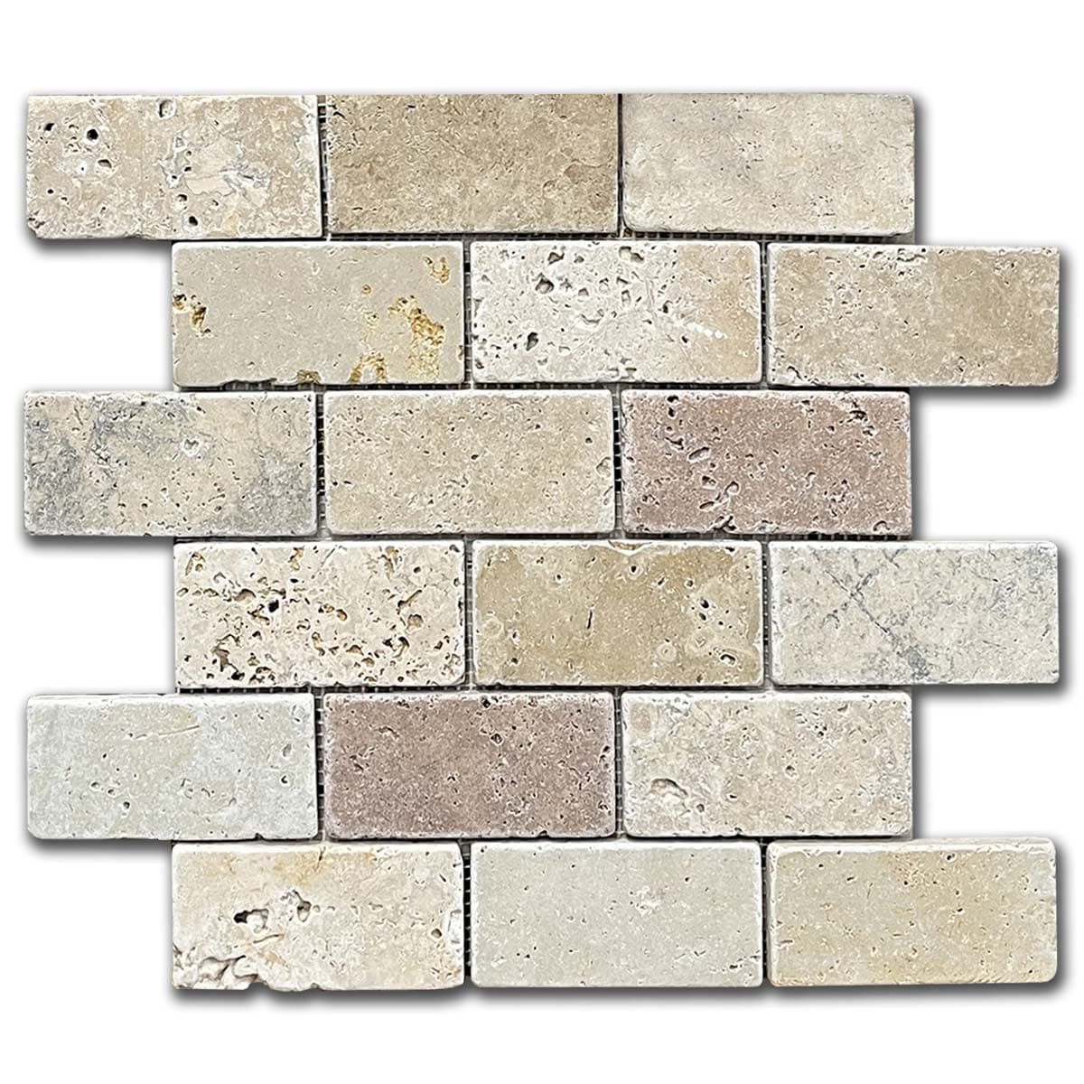 мозайка Айвори Микс Антикиран – Травертин 5x10 см | Ексклузивен Естествен Камък