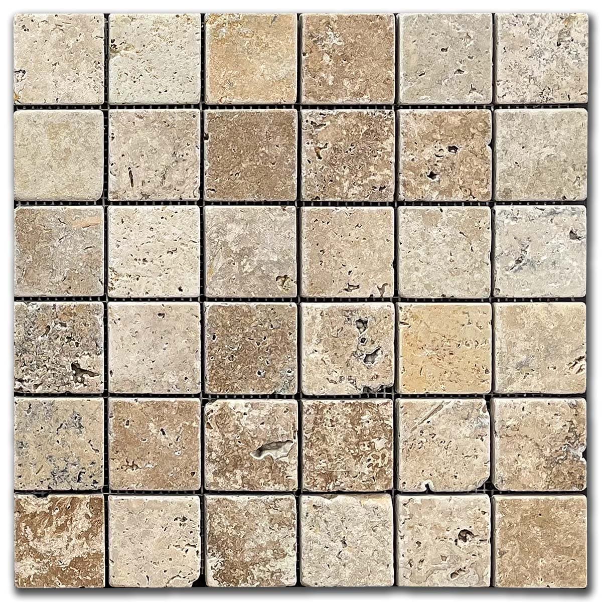 мозайка Айвори Микс Антикиран – Травертин 5x5 см | Ексклузивен Естествен Камък