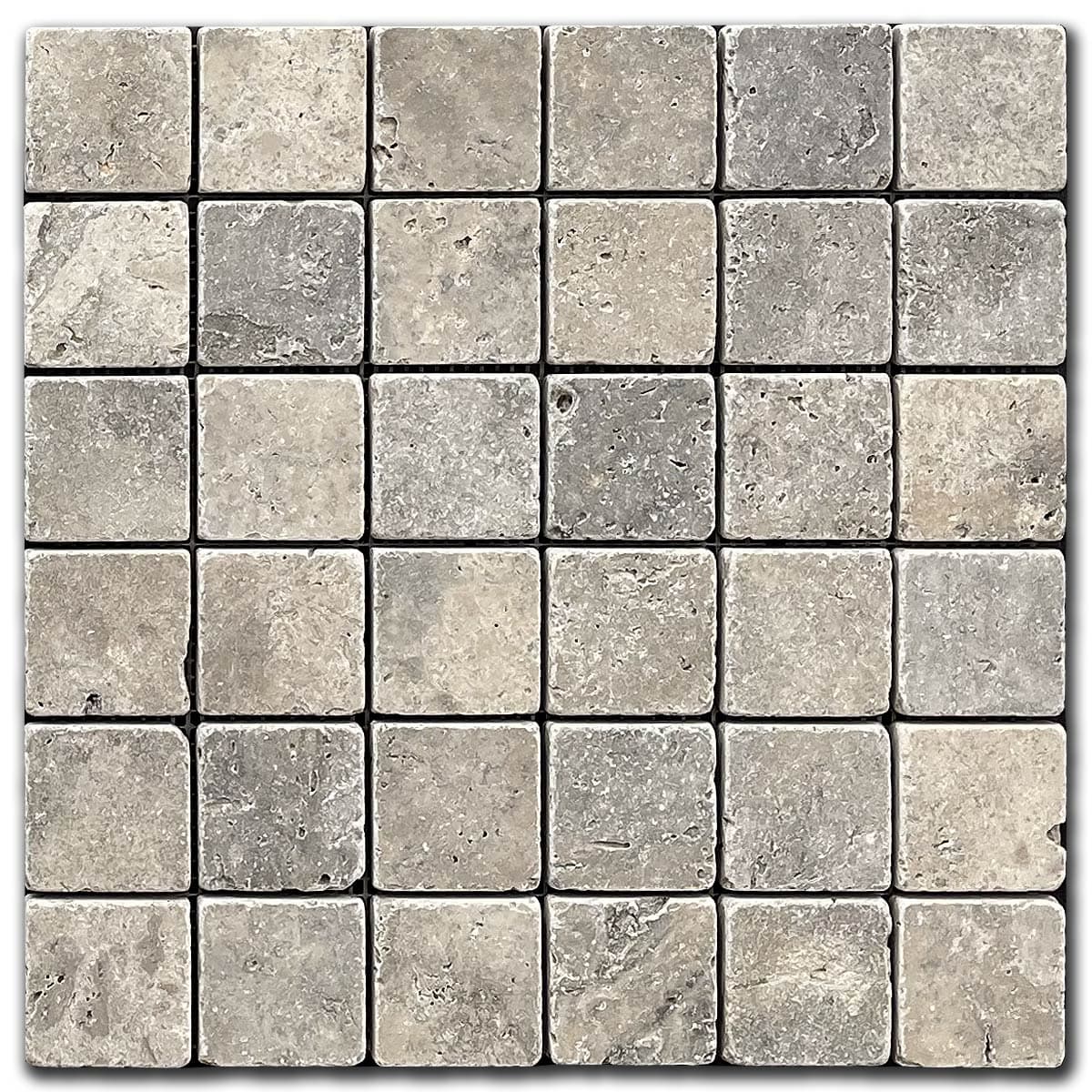 мозайка Силвър Антикиран – Травертин 5x5 см | Ексклузивен Естествен Камък