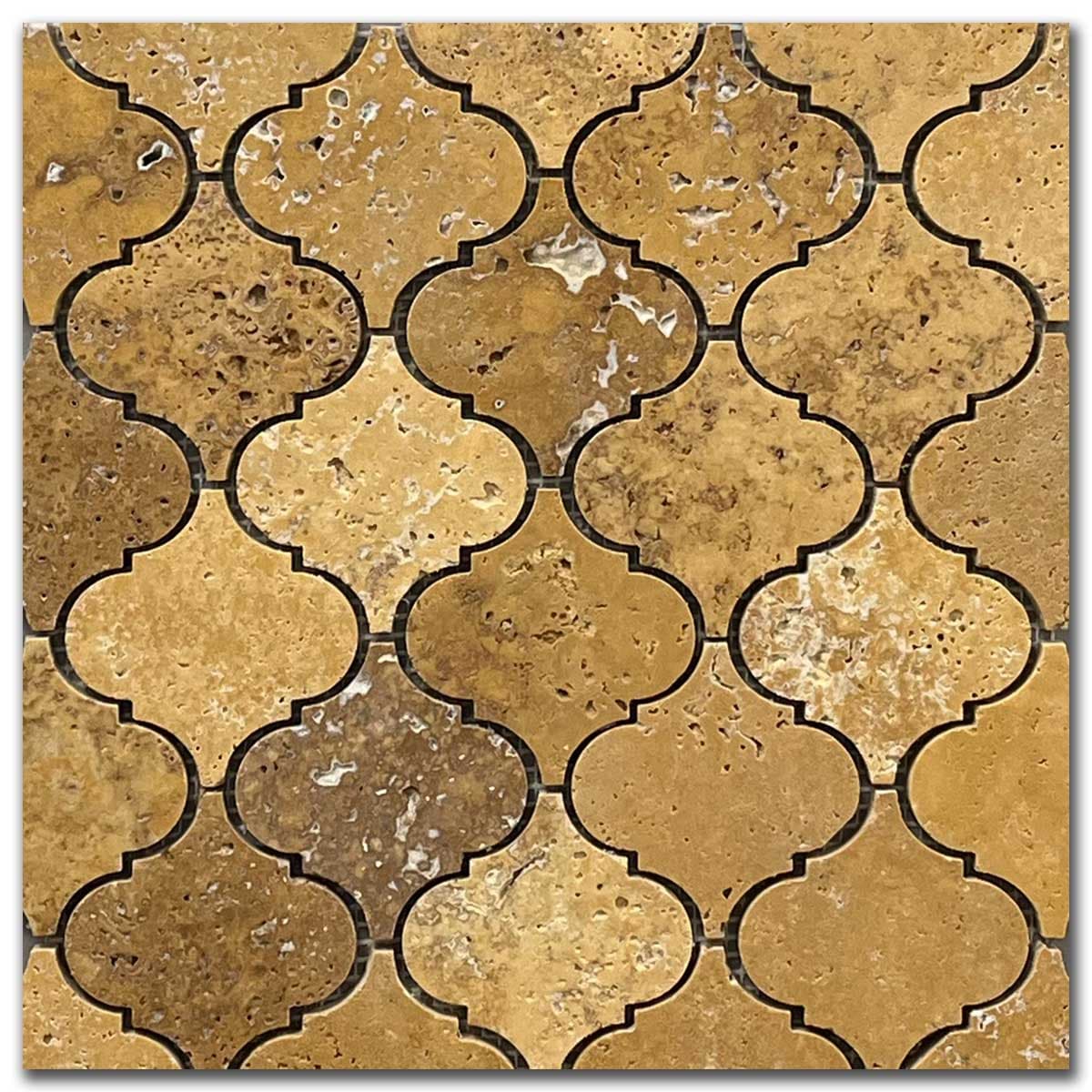 мозайка Голд Арабеск – Шлайфан Травертин 7.5x7.5 см | Ексклузивен Естествен Камък