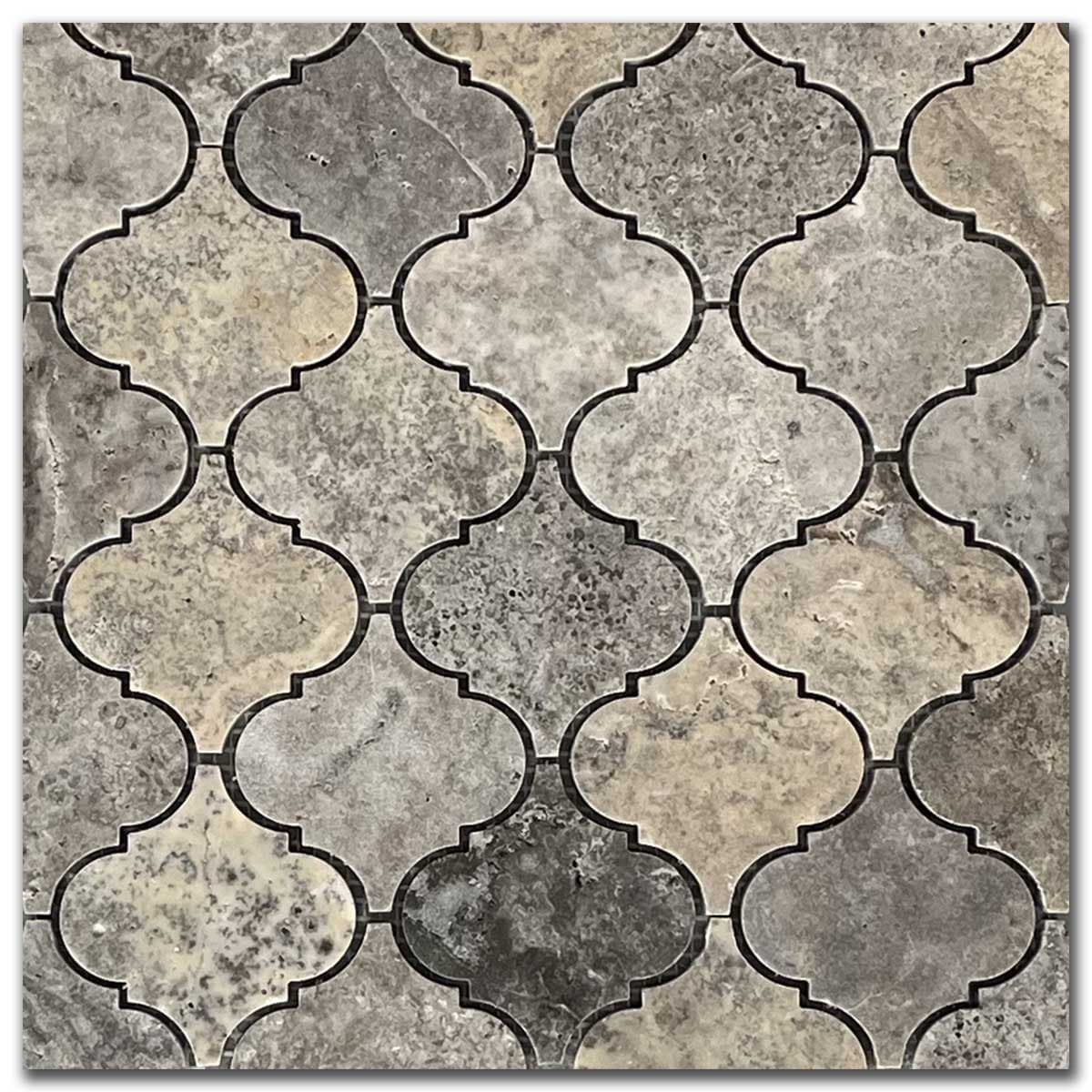 мозайка Силвър Арабеск – Шлайфан Травертин 7.5x7.5 см | Ексклузивен Естествен Камък
