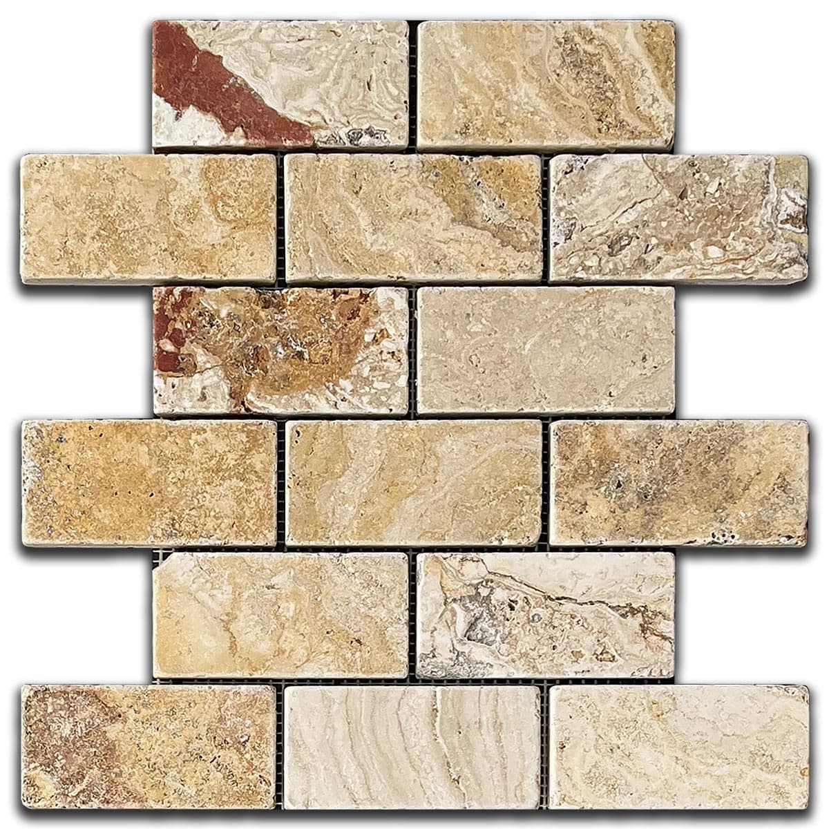 мозайка Скабас-2 Антикиран – Травертин 5x10 см | Ексклузивен Естествен Камък