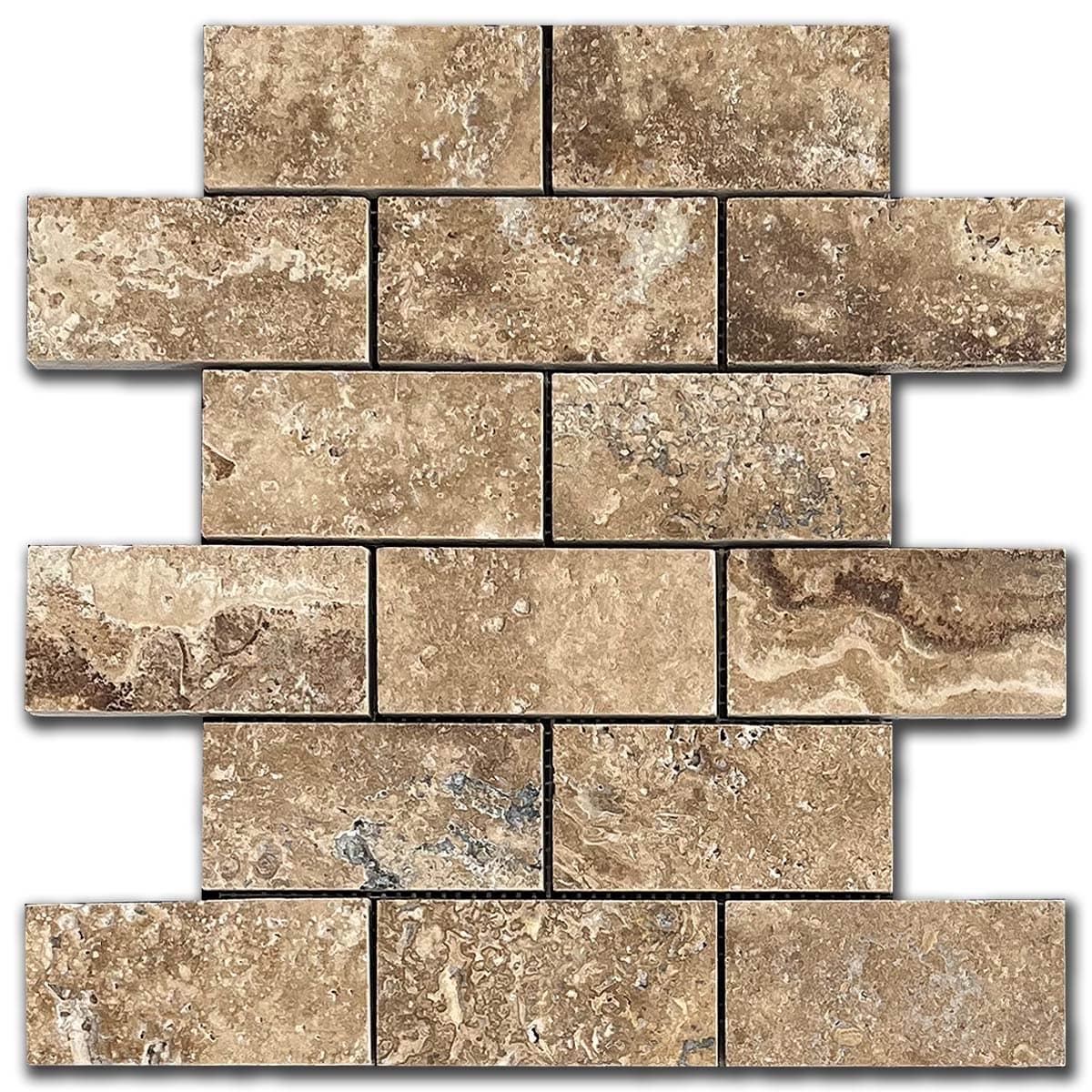 мозайка Ноче-2 – Изчеткан Травертин 5x10 см | Ексклузивен Естествен Камък