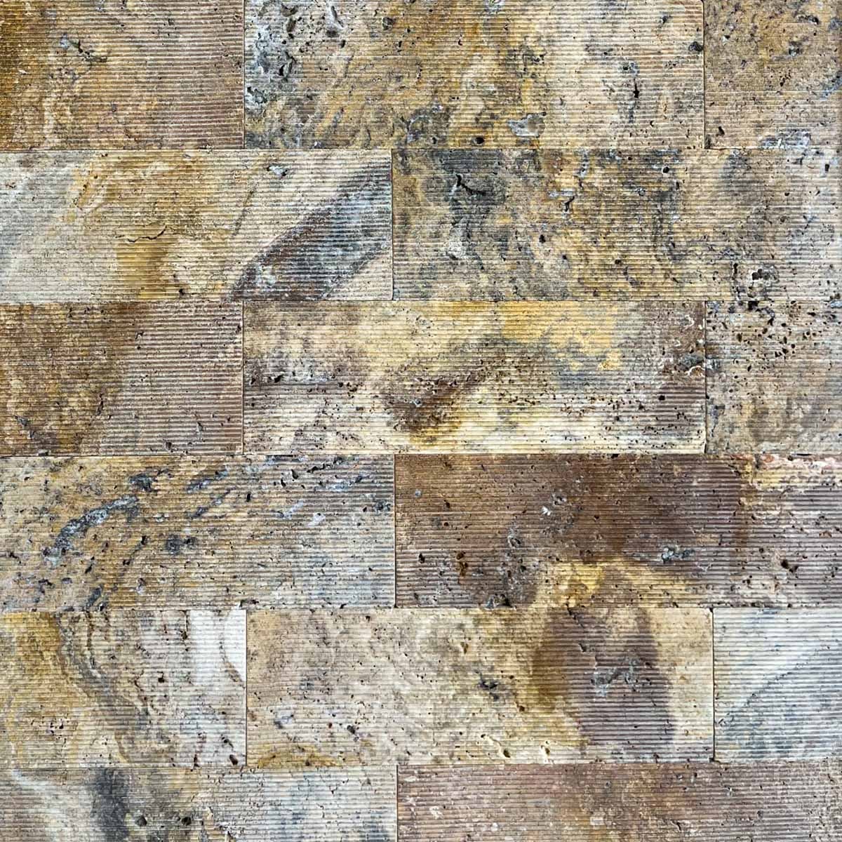 скабас Линеа – Изчеткан Травертин 10x28 см | Ексклузивен Естествен Камък